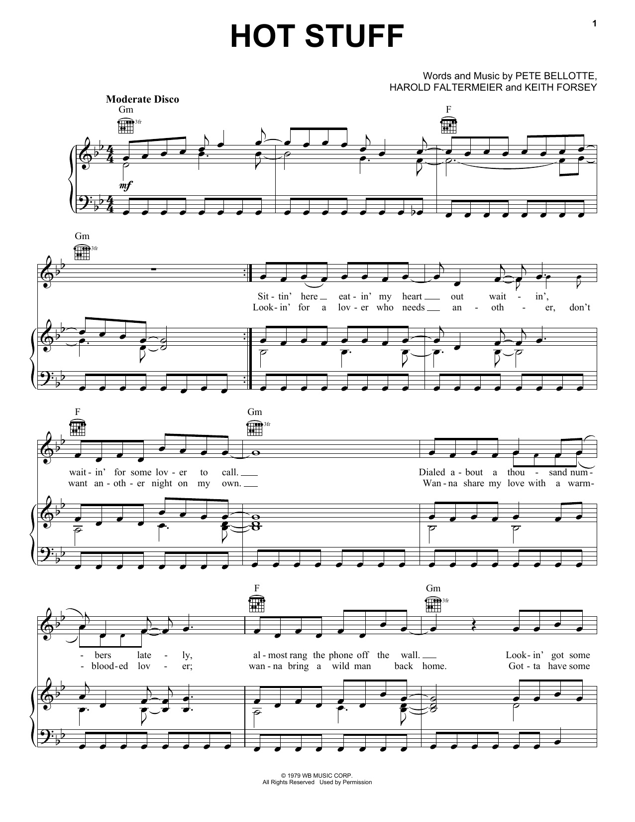 Learn to play Donna Summer Hot Stuff sheet music for Piano, Vocal & Guitar (Right-Hand Melody) in minutes. Donna Summer Hot Stuff sheet music notes and chords. Download Printable PDF.
