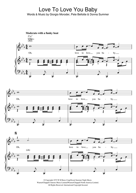 text Hardship compression Donna Summer "Love To Love You Baby" Sheet Music PDF Notes, Chords | Pop  Score Piano, Vocal & Guitar (Right-Hand Melody) Download Printable. SKU:  406417