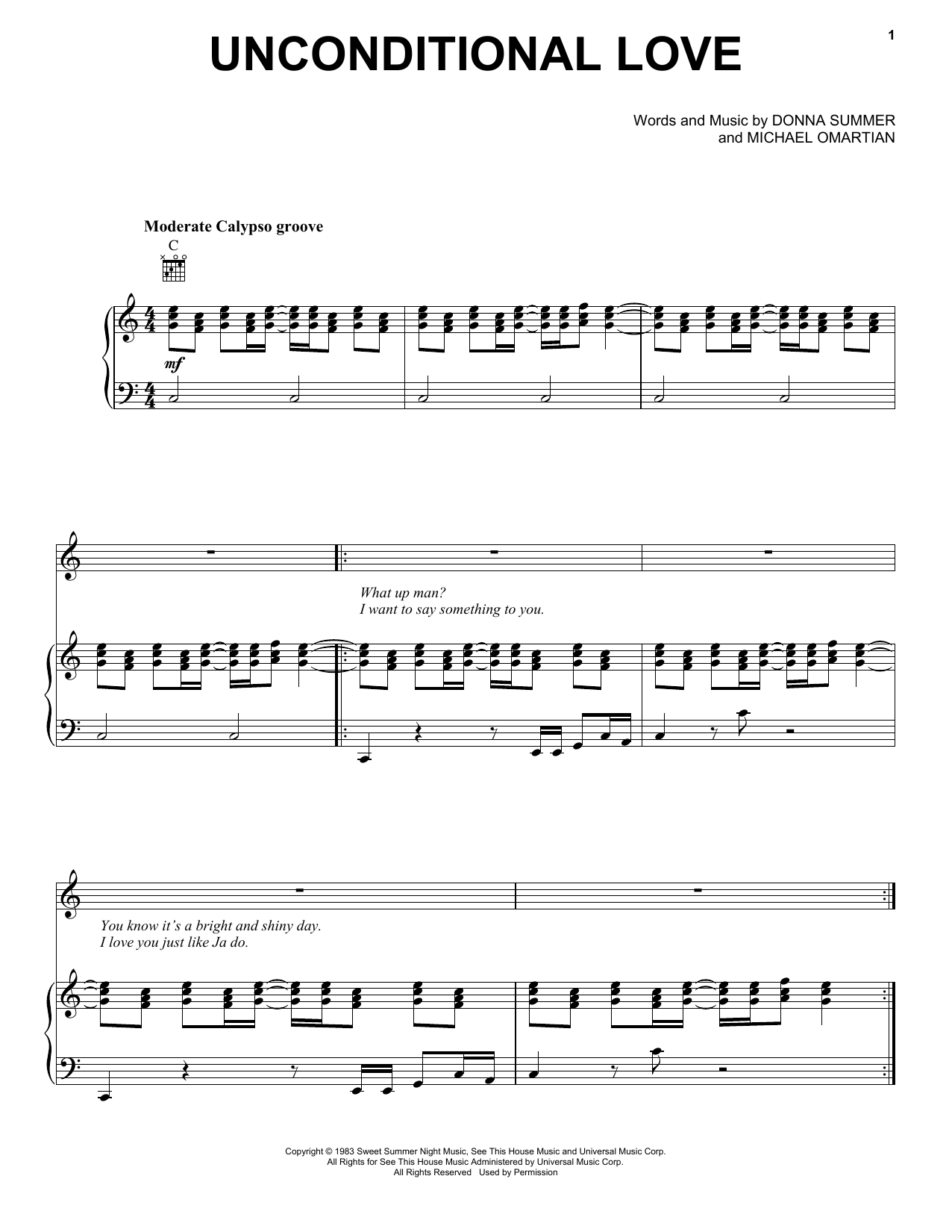 Donna Summer Unconditional Love sheet music notes and chords. Download Printable PDF.