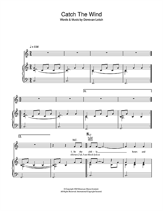 Donovan Catch The Wind sheet music notes and chords. Download Printable PDF.