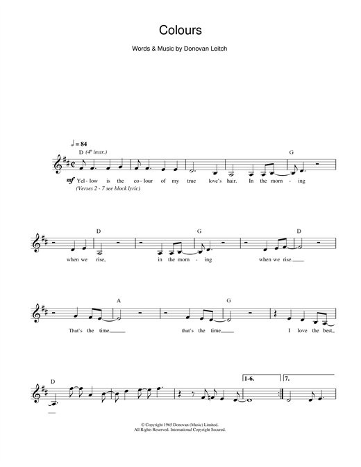 Donovan Colours sheet music notes and chords. Download Printable PDF.