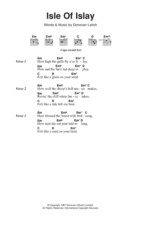 Donovan Isle Of Islay sheet music notes and chords. Download Printable PDF.