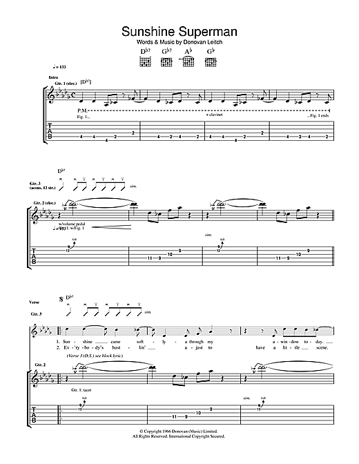 Donovan Sunshine Superman sheet music notes and chords. Download Printable PDF.
