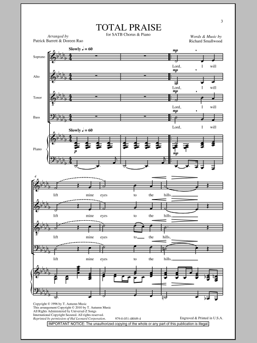 Doreen Rao Total Praise sheet music notes and chords. Download Printable PDF.