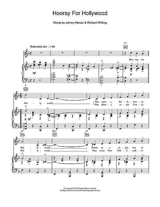 Doris Day Hooray For Hollywood Sheet Music Pdf Notes Chords Pop Score Piano Vocal Guitar Right Hand Melody Download Printable Sku 113408