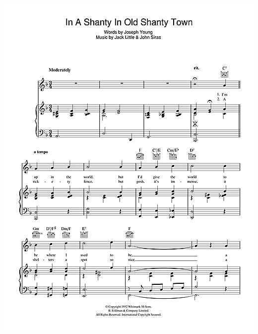 Learn to play Doris Day In A Shanty In An Old Shanty Town sheet music for Piano, Vocal & Guitar (Right-Hand Melody) in minutes. Doris Day In A Shanty In An Old Shanty Town sheet music notes and chords. Download Printable PDF.