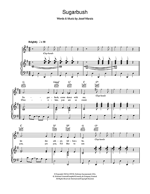 Doris Day Sugarbush sheet music notes and chords. Download Printable PDF.