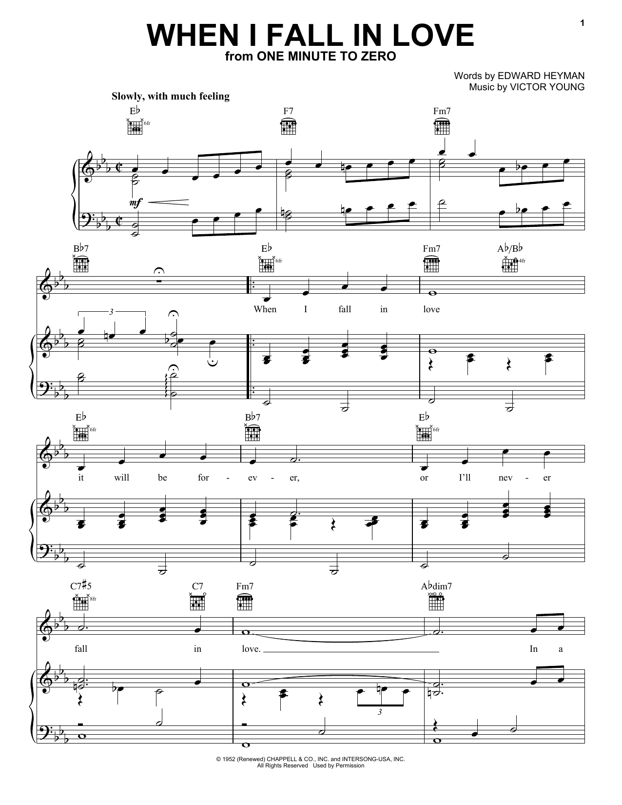 Preview Doris Day When I Fall In Love Folk sheet music, notes and chords for Piano, Vocal & Guitar (Right-Hand Melody), SKU: 27112 sheet music, piano notes, chords, guitar tabs, score, transpose, transcribe, how to play, guide, download, learn, tutorial, progression, song, artist, awards, billboard, mtv, vh1, tour, single, album, release