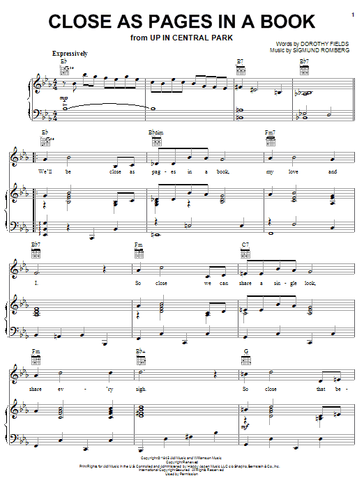 Dorothy Fields Close As Pages In A Book sheet music notes and chords. Download Printable PDF.