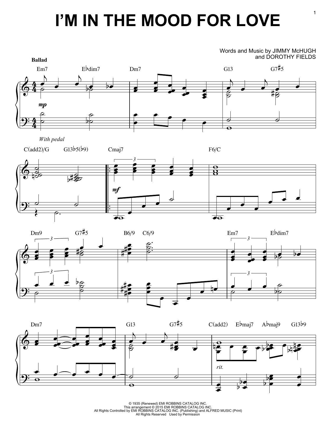 Dorothy Fields I M In The Mood For Love Jazz Version Arr Brent Edstrom Sheet Music Pdf Notes Chords Standards Score Piano Solo Download Printable Sku