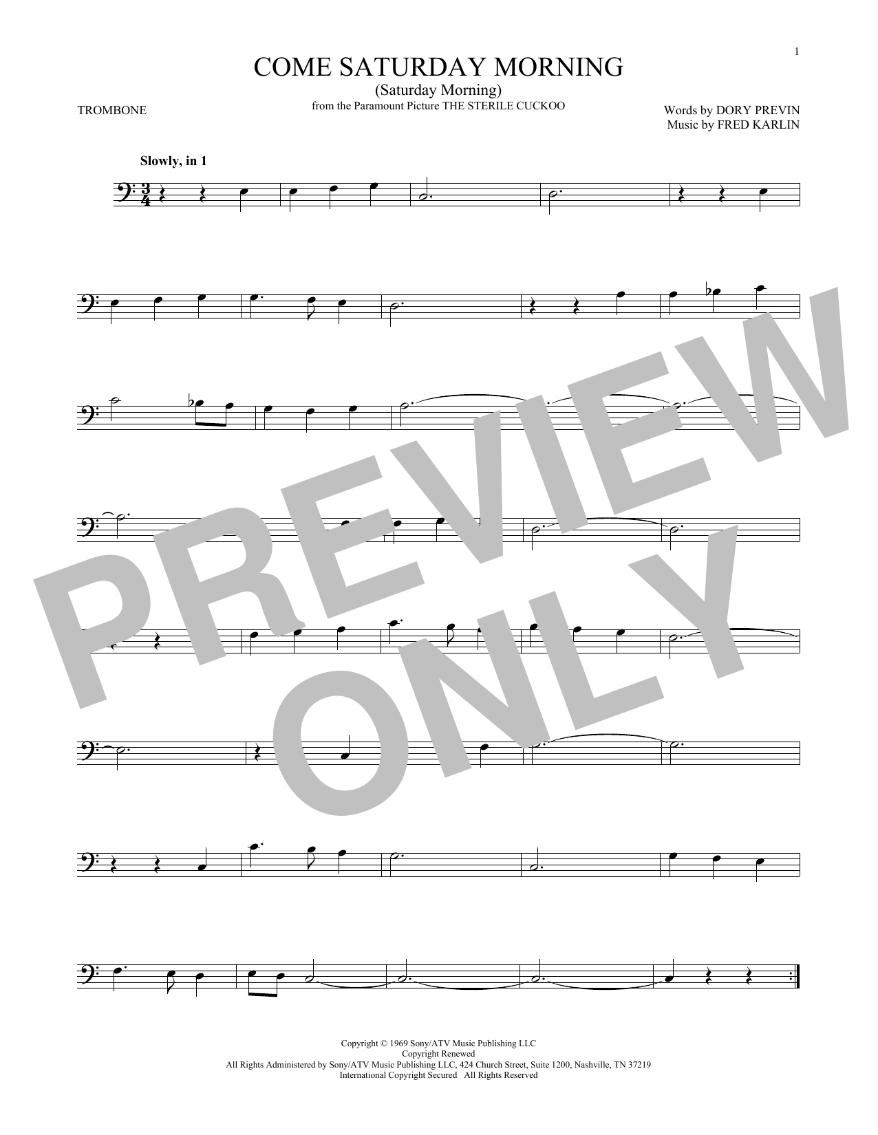 Learn to play Dory Previn Come Saturday Morning (Saturday Morning) sheet music for Alto Sax Solo in minutes. Price: 6.9900$ Dory Previn Come Saturday Morning (Saturday Morning) sheet music notes and chords arranged for Alto Sax Solo