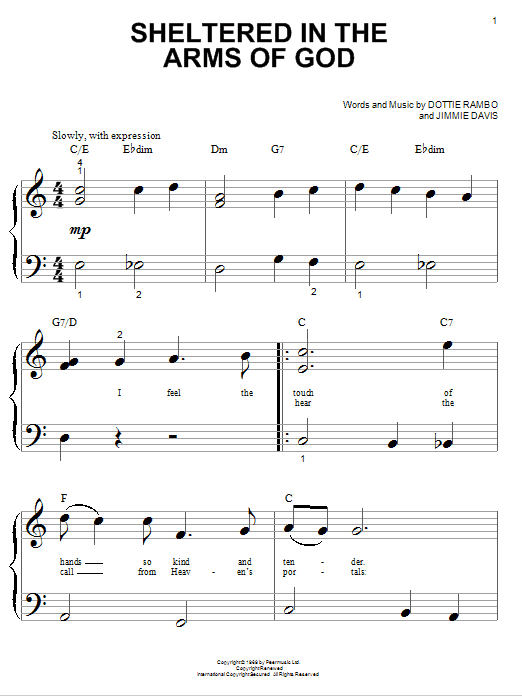 Dottie Rambo Sheltered In The Arms Of God sheet music notes and chords. Download Printable PDF.