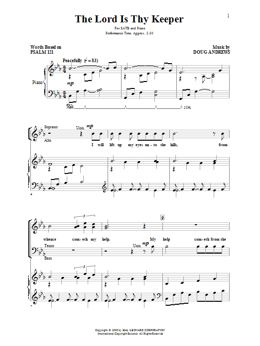 Doug Andrews The Lord Is Thy Keeper sheet music notes and chords arranged for SATB Choir