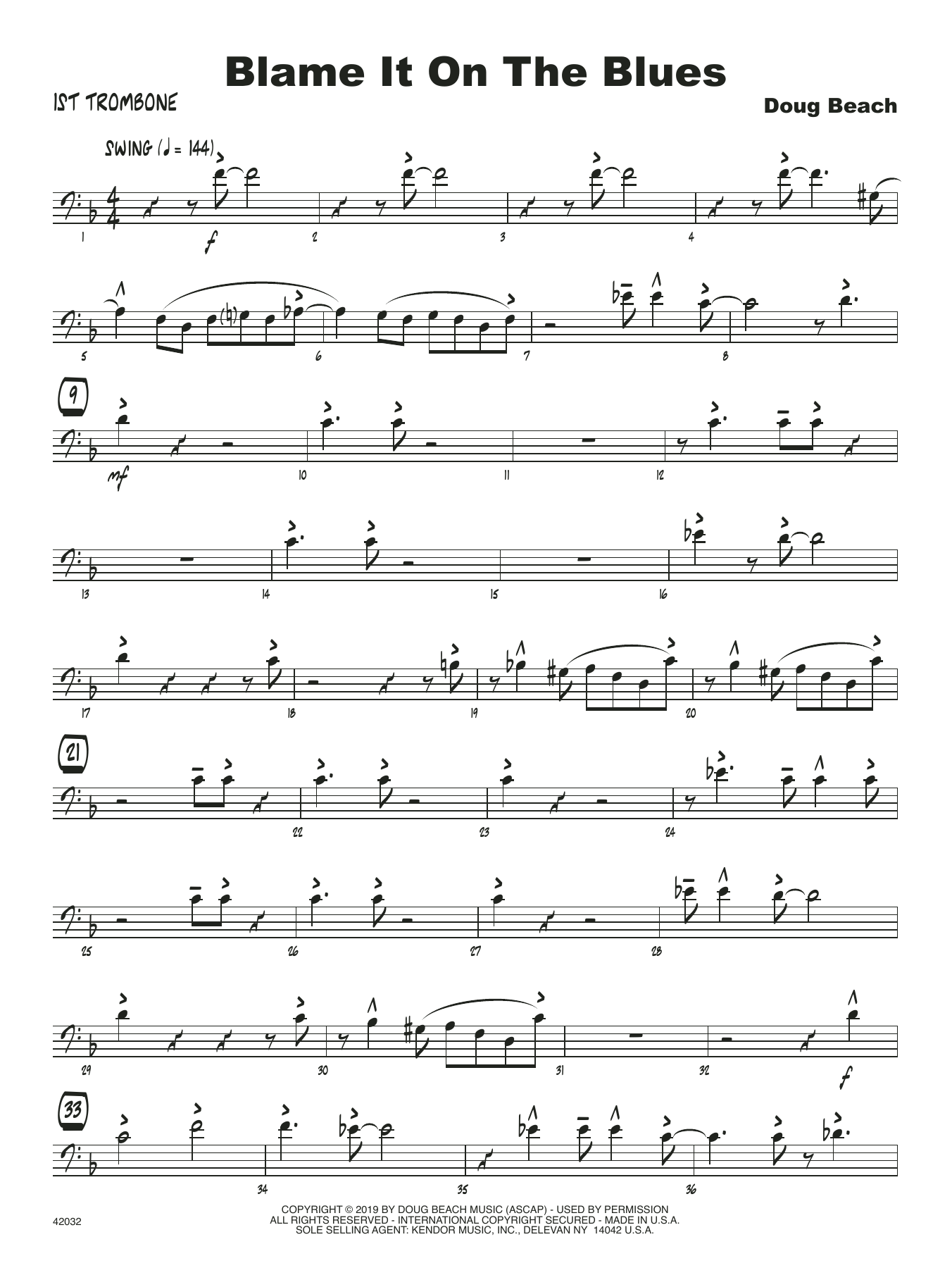 Learn to play Doug Beach Blame It On The Blues - 1st Trombone sheet music for Jazz Ensemble in minutes. Doug Beach Blame It On The Blues - 1st Trombone sheet music notes and chords. Download Printable PDF.