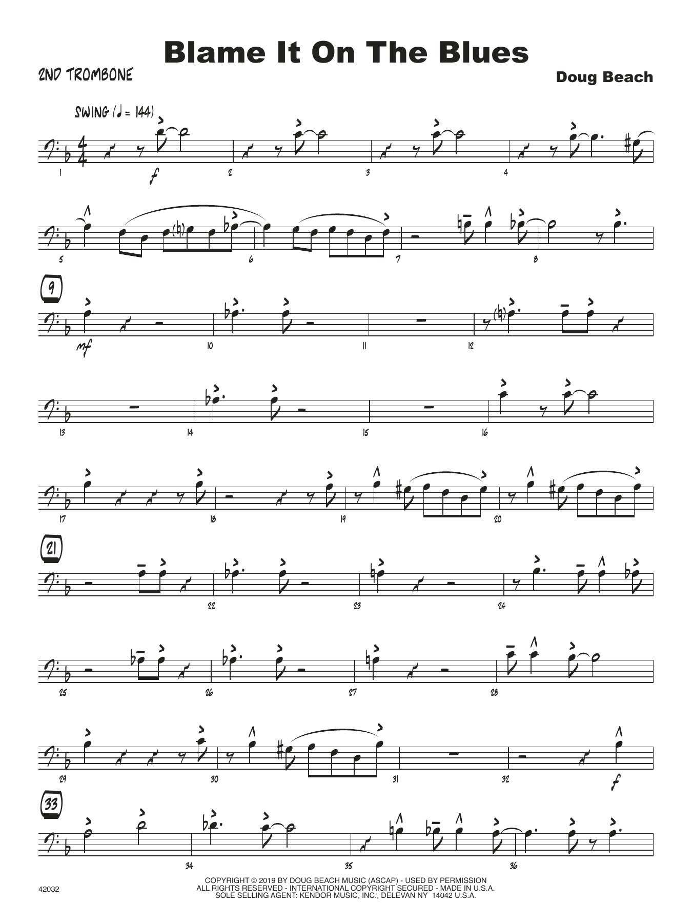 Learn to play Doug Beach Blame It On The Blues - 2nd Trombone sheet music for Jazz Ensemble in minutes. Doug Beach Blame It On The Blues - 2nd Trombone sheet music notes and chords. Download Printable PDF.
