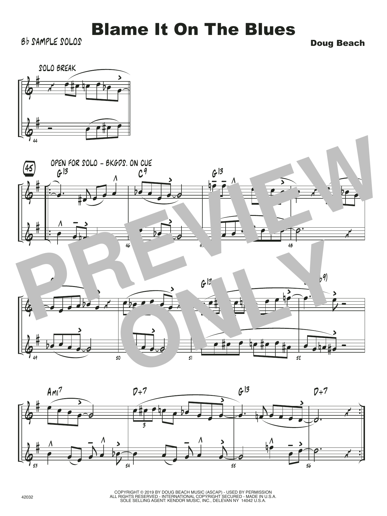 Learn to play Doug Beach Blame It On The Blues - Bb Solo Sheet sheet music for Jazz Ensemble in minutes. Doug Beach Blame It On The Blues - Bb Solo Sheet sheet music notes and chords. Download Printable PDF.