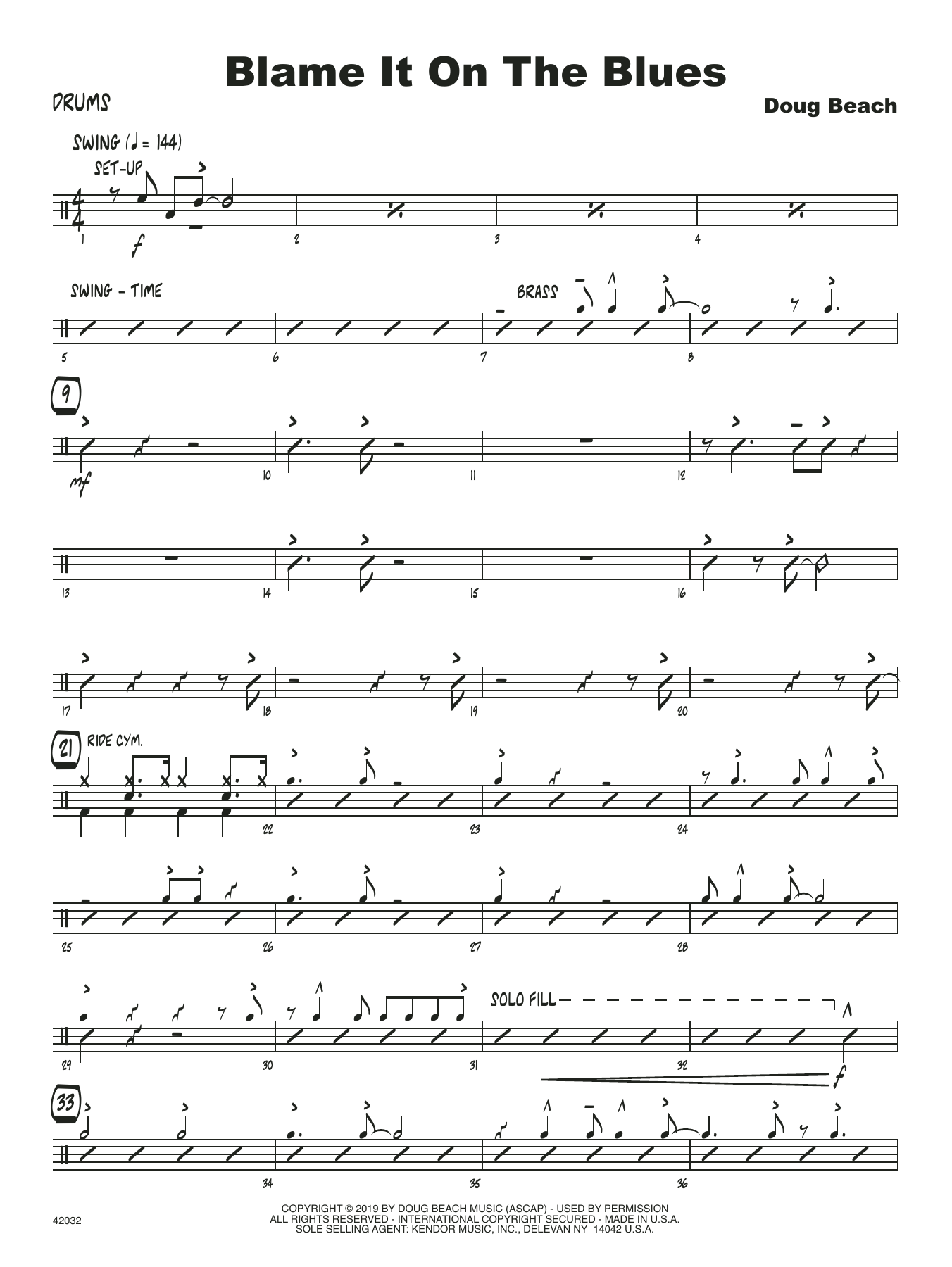 Learn to play Doug Beach Blame It On The Blues - Drum Set sheet music for Jazz Ensemble in minutes. Doug Beach Blame It On The Blues - Drum Set sheet music notes and chords. Download Printable PDF.