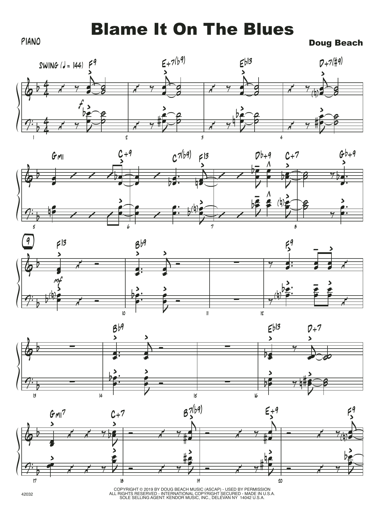 Learn to play Doug Beach Blame It On The Blues - Piano sheet music for Jazz Ensemble in minutes. Doug Beach Blame It On The Blues - Piano sheet music notes and chords. Download Printable PDF.