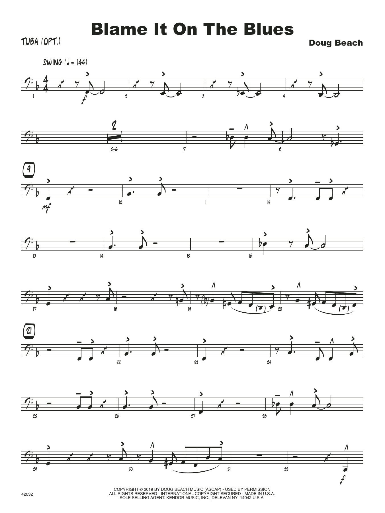 Learn to play Doug Beach Blame It On The Blues - Tuba sheet music for Jazz Ensemble in minutes. Doug Beach Blame It On The Blues - Tuba sheet music notes and chords. Download Printable PDF.