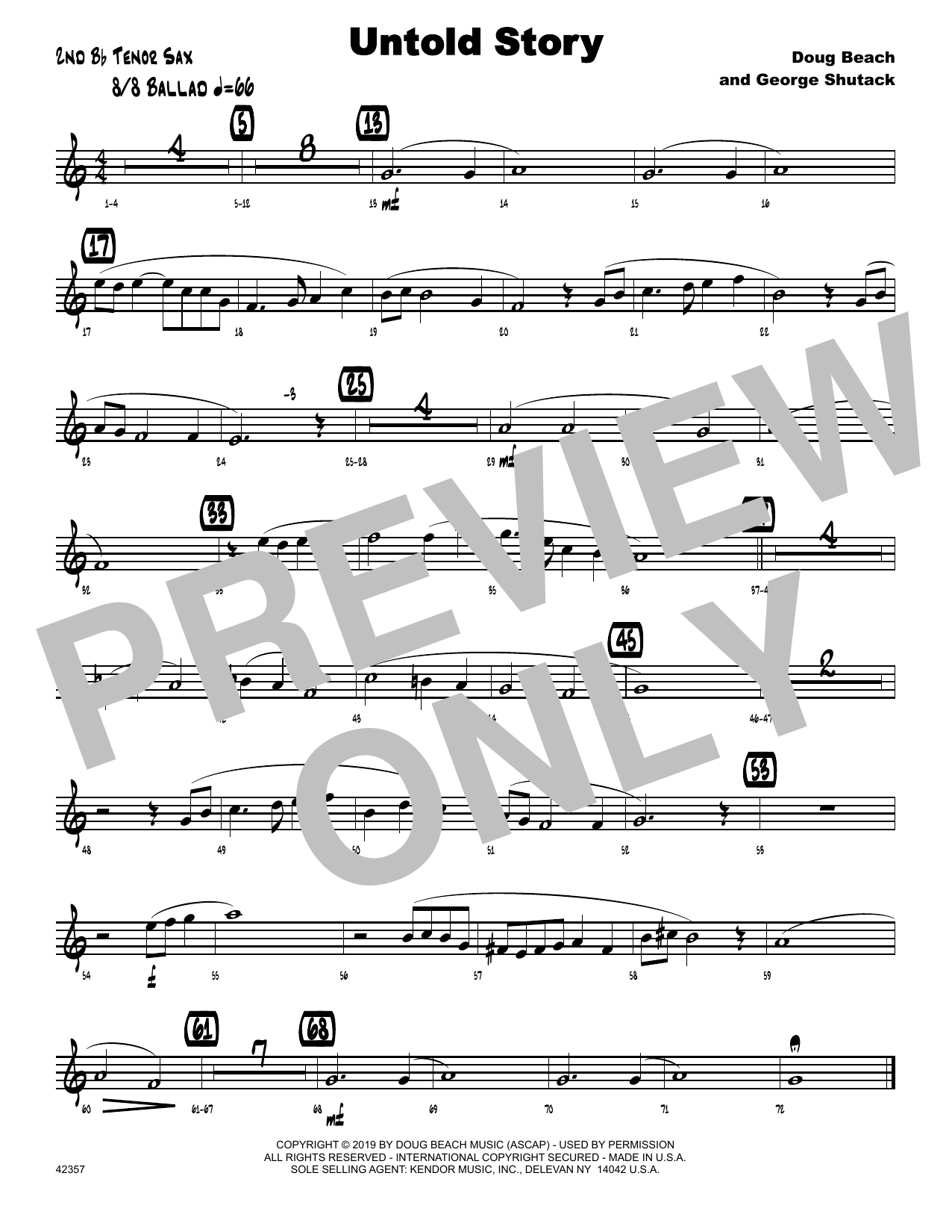 Learn to play Doug Beach & George Shutack Untold Story - 2nd Bb Tenor Saxophone sheet music for Jazz Ensemble in minutes. Doug Beach & George Shutack Untold Story - 2nd Bb Tenor Saxophone sheet music notes and chords. Download Printable PDF.