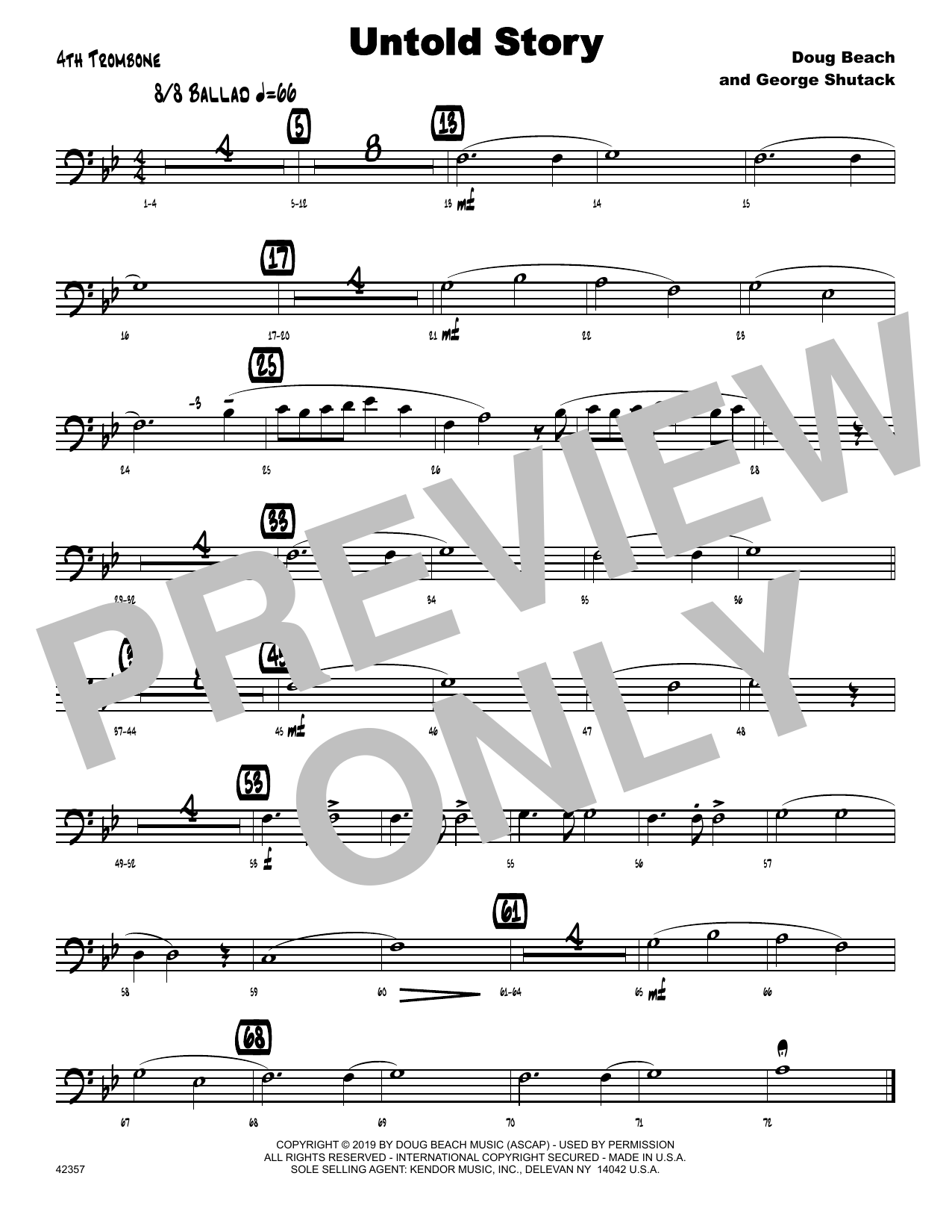 Learn to play Doug Beach & George Shutack Untold Story - 4th Trombone sheet music for Jazz Ensemble in minutes. Doug Beach & George Shutack Untold Story - 4th Trombone sheet music notes and chords. Download Printable PDF.