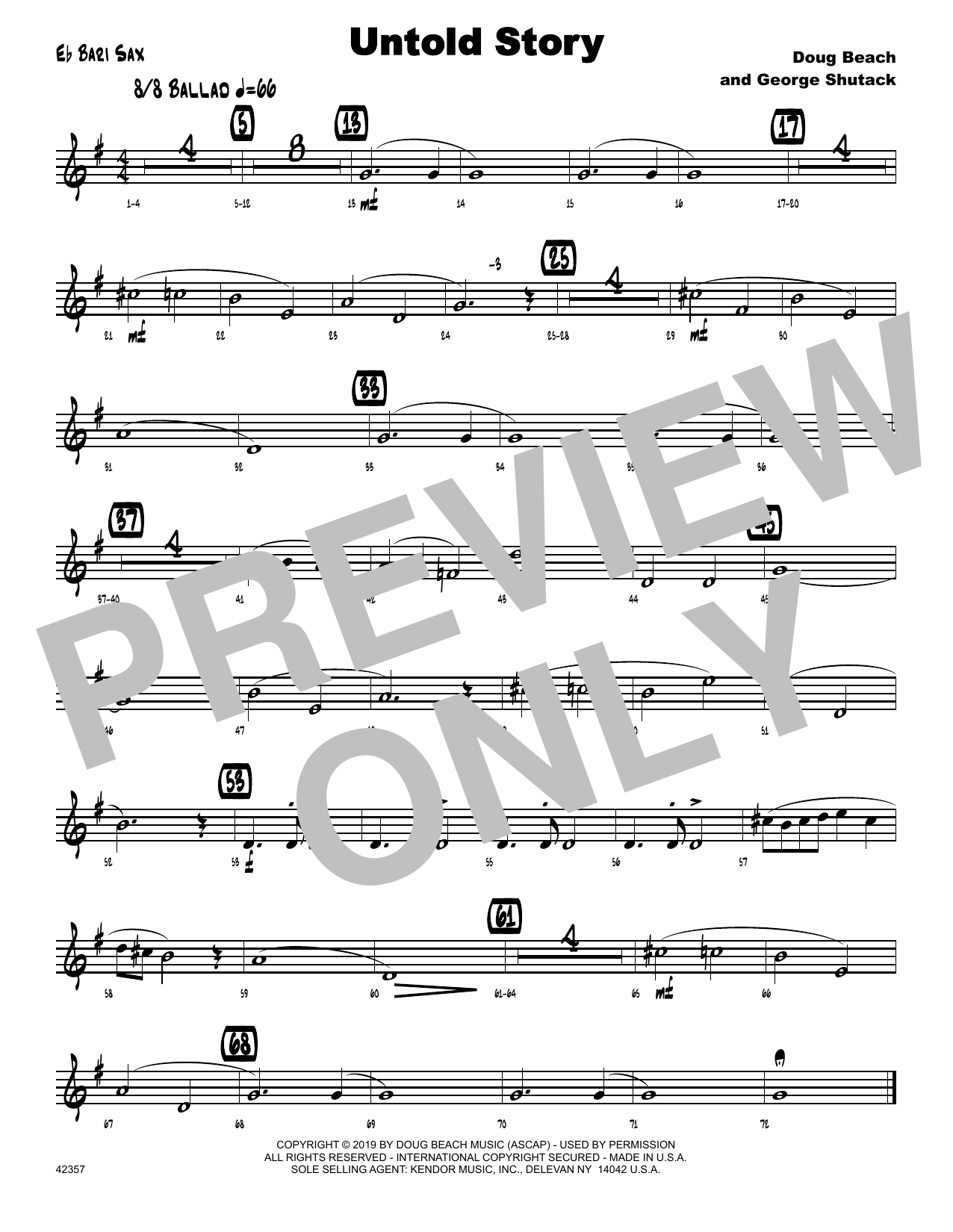 Learn to play Doug Beach & George Shutack Untold Story - Eb Baritone Saxophone sheet music for Jazz Ensemble in minutes. Doug Beach & George Shutack Untold Story - Eb Baritone Saxophone sheet music notes and chords. Download Printable PDF.