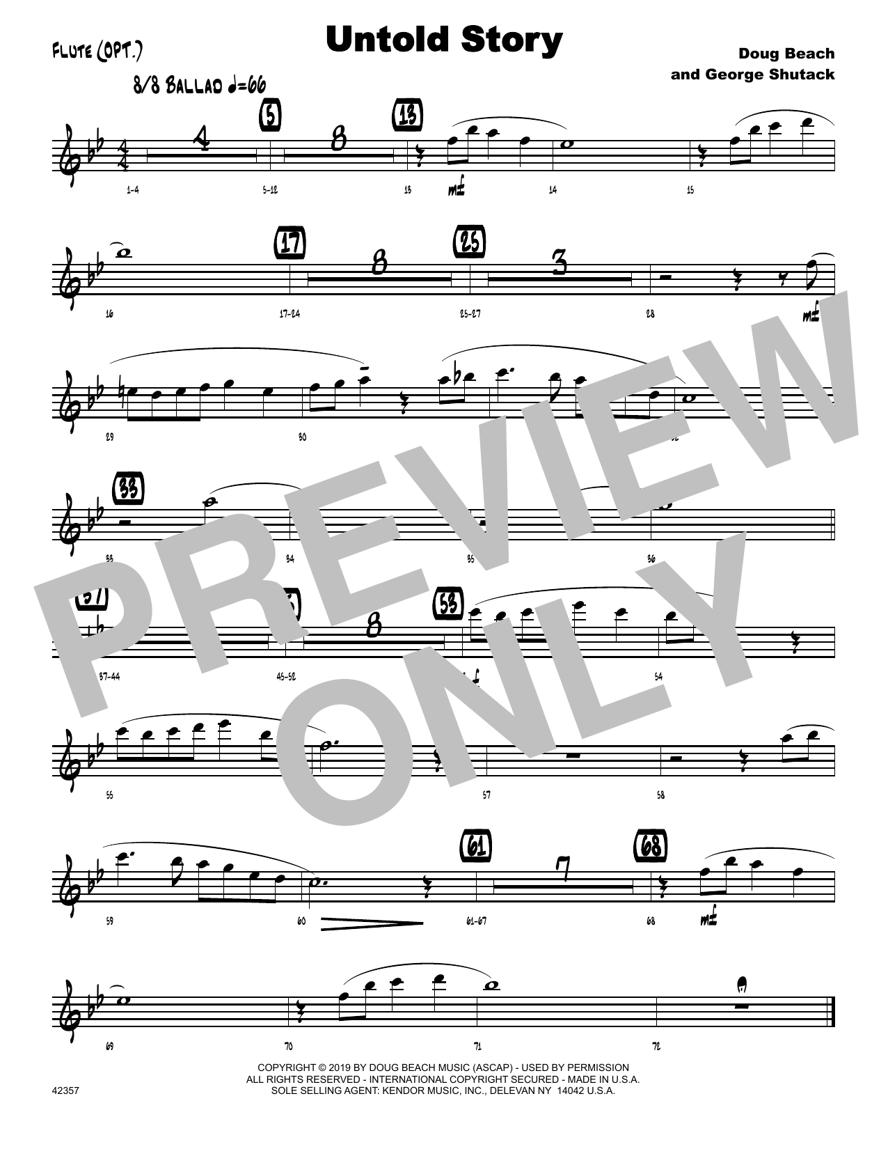 Learn to play Doug Beach & George Shutack Untold Story - Flute sheet music for Jazz Ensemble in minutes. Doug Beach & George Shutack Untold Story - Flute sheet music notes and chords. Download Printable PDF.