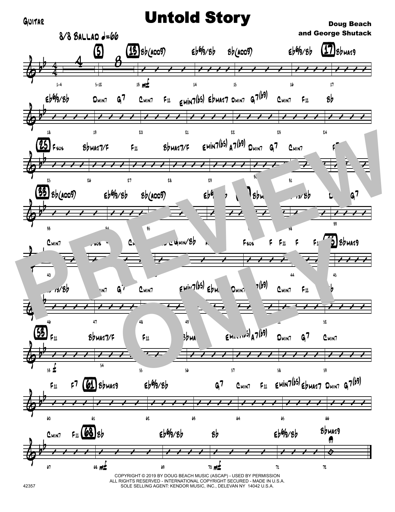 Learn to play Doug Beach & George Shutack Untold Story - Guitar sheet music for Jazz Ensemble in minutes. Doug Beach & George Shutack Untold Story - Guitar sheet music notes and chords. Download Printable PDF.