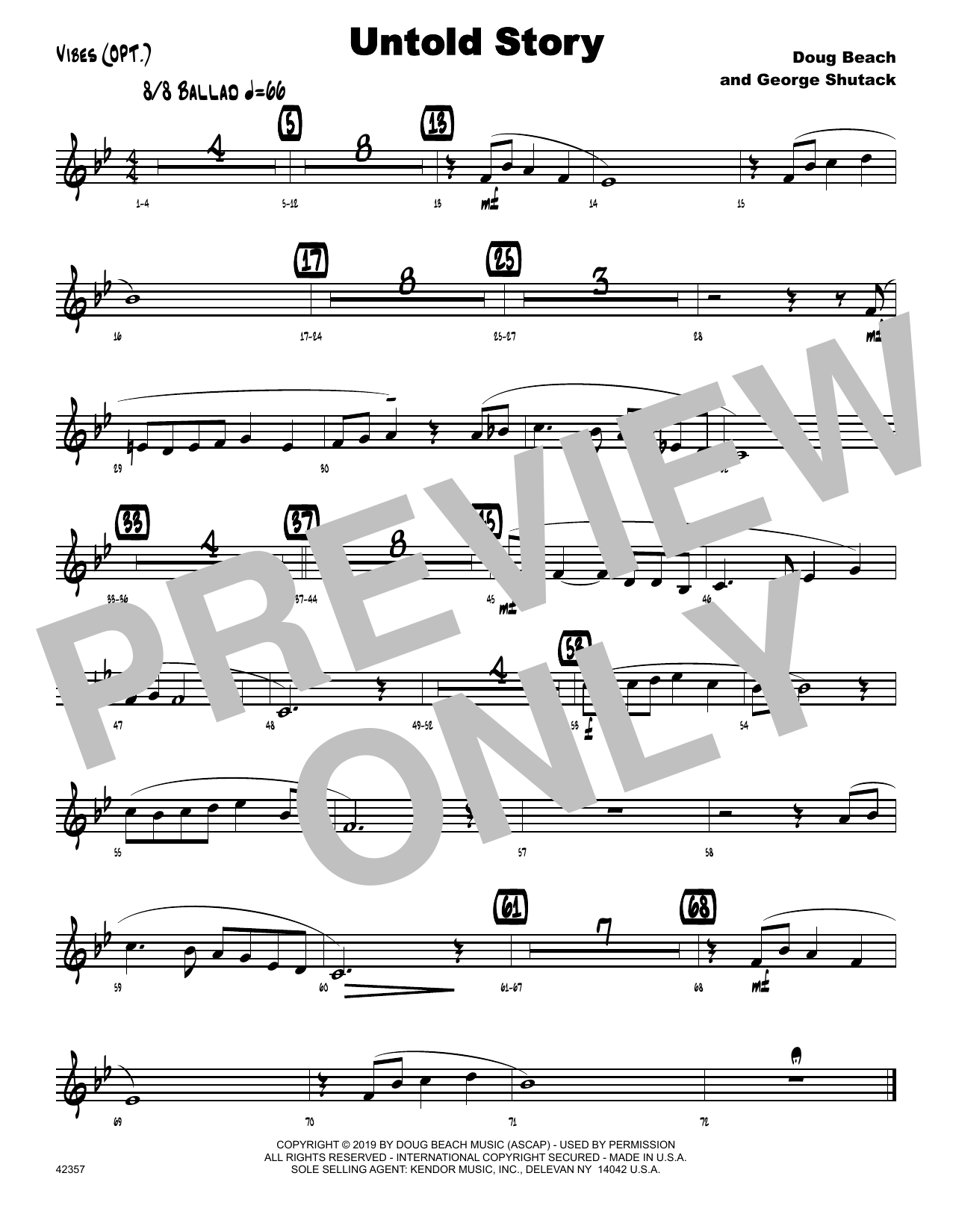 Learn to play Doug Beach & George Shutack Untold Story - Vibes sheet music for Jazz Ensemble in minutes. Doug Beach & George Shutack Untold Story - Vibes sheet music notes and chords. Download Printable PDF.