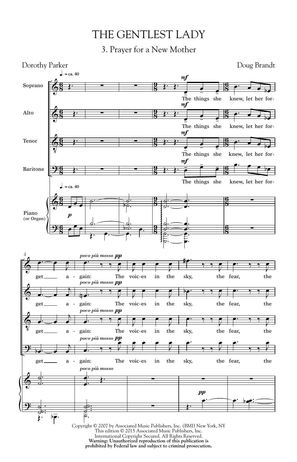 Learn to play Doug Brandt Prayer For A New Mother sheet music for SATB Choir in minutes. Price: 3.9900$ Doug Brandt Prayer For A New Mother sheet music notes and chords arranged for SATB Choir