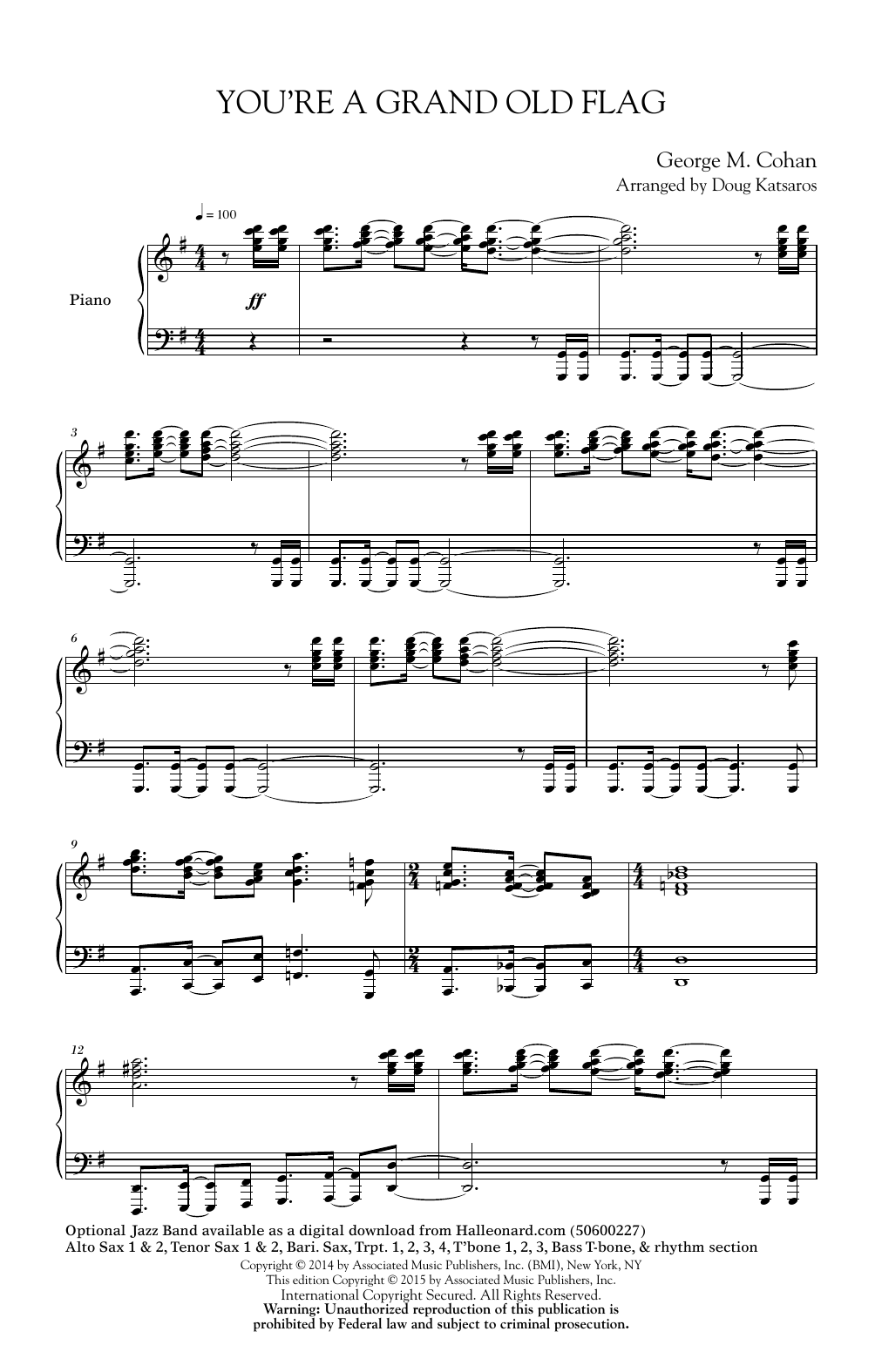 Learn to play Doug Katsaros You're A Grand Old Flag sheet music for SATB Choir in minutes. Price: 3.9900$ Doug Katsaros You're A Grand Old Flag sheet music notes and chords arranged for SATB Choir