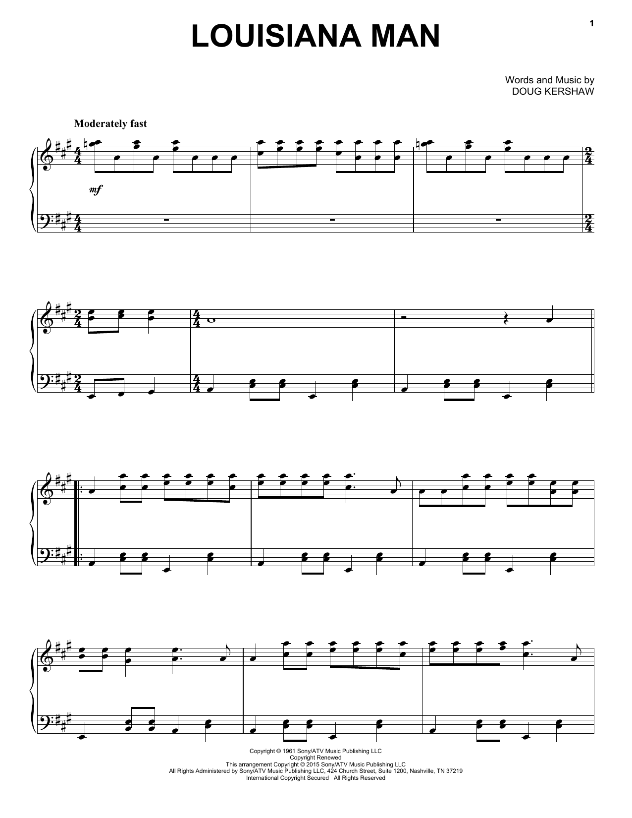 Doug Kershaw Louisiana Man sheet music notes and chords. Download Printable PDF.