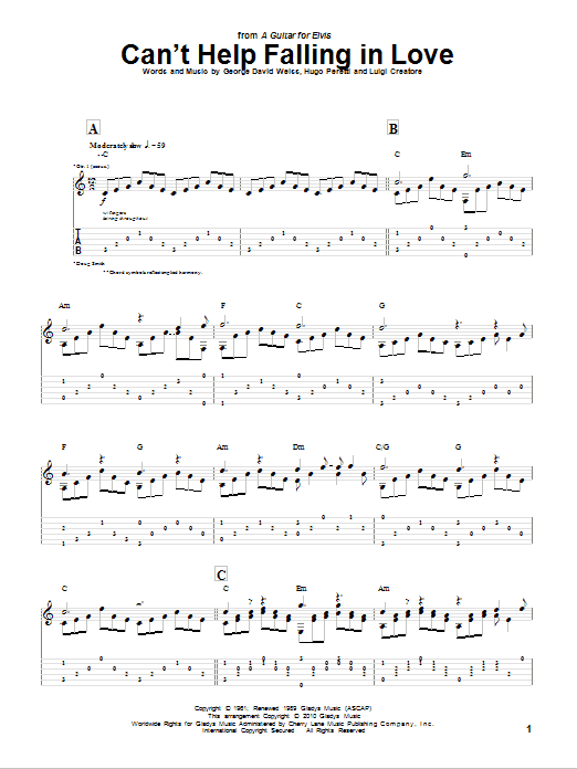 Doug Smith Can T Help Falling In Love Sheet Music Pdf Notes Chords Love Score Guitar Tab Download Printable Sku 77934
