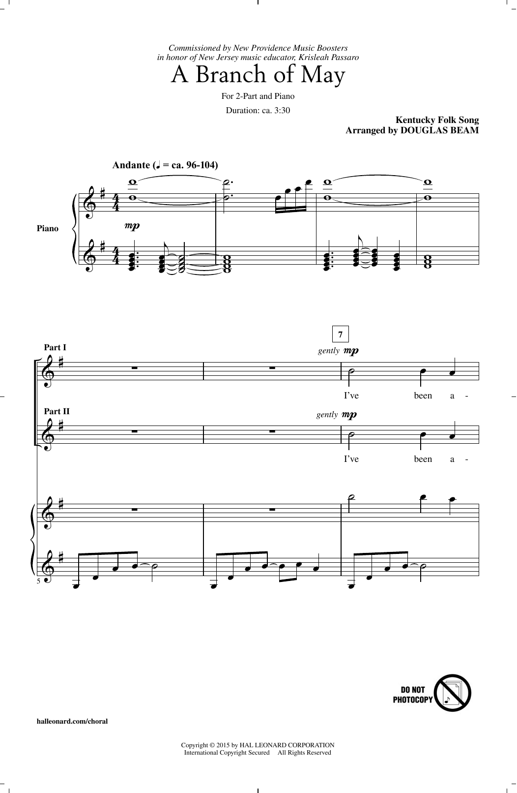 Learn to play Douglas Beam A Branch Of May sheet music for 2-Part Choir in minutes. Price: 3.9900$ Douglas Beam A Branch Of May sheet music notes and chords arranged for 2-Part Choir