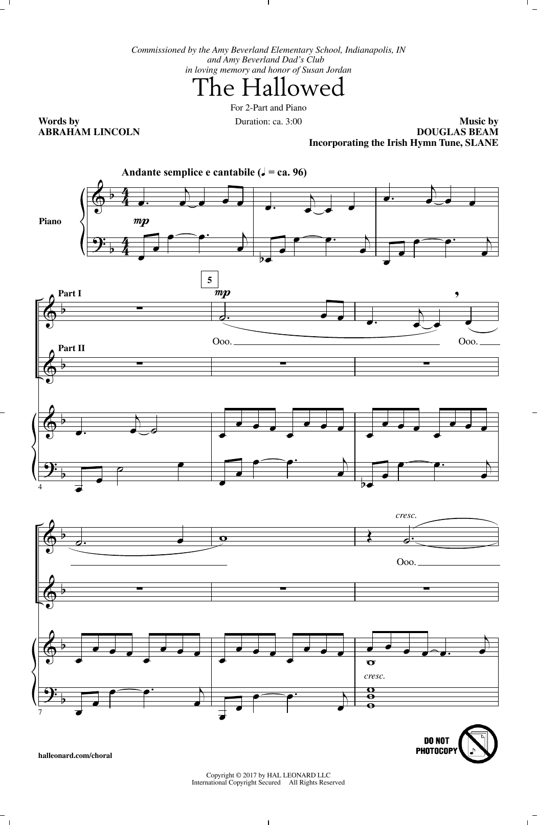 Douglas Beam The Hallowed sheet music notes and chords arranged for 2-Part Choir