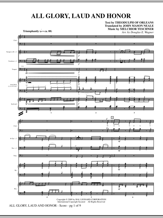 Learn to play Douglas E. Wagner All Glory, Laud And Honor - Full Score sheet music for Choir Instrumental Pak in minutes. Douglas E. Wagner All Glory, Laud And Honor - Full Score sheet music notes and chords. Download Printable PDF.