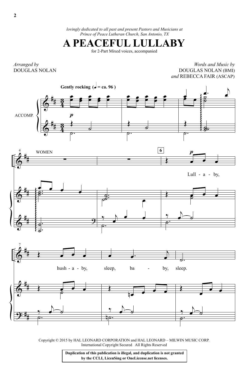 Douglas Nolan A Peaceful Lullaby sheet music notes and chords. Download Printable PDF.