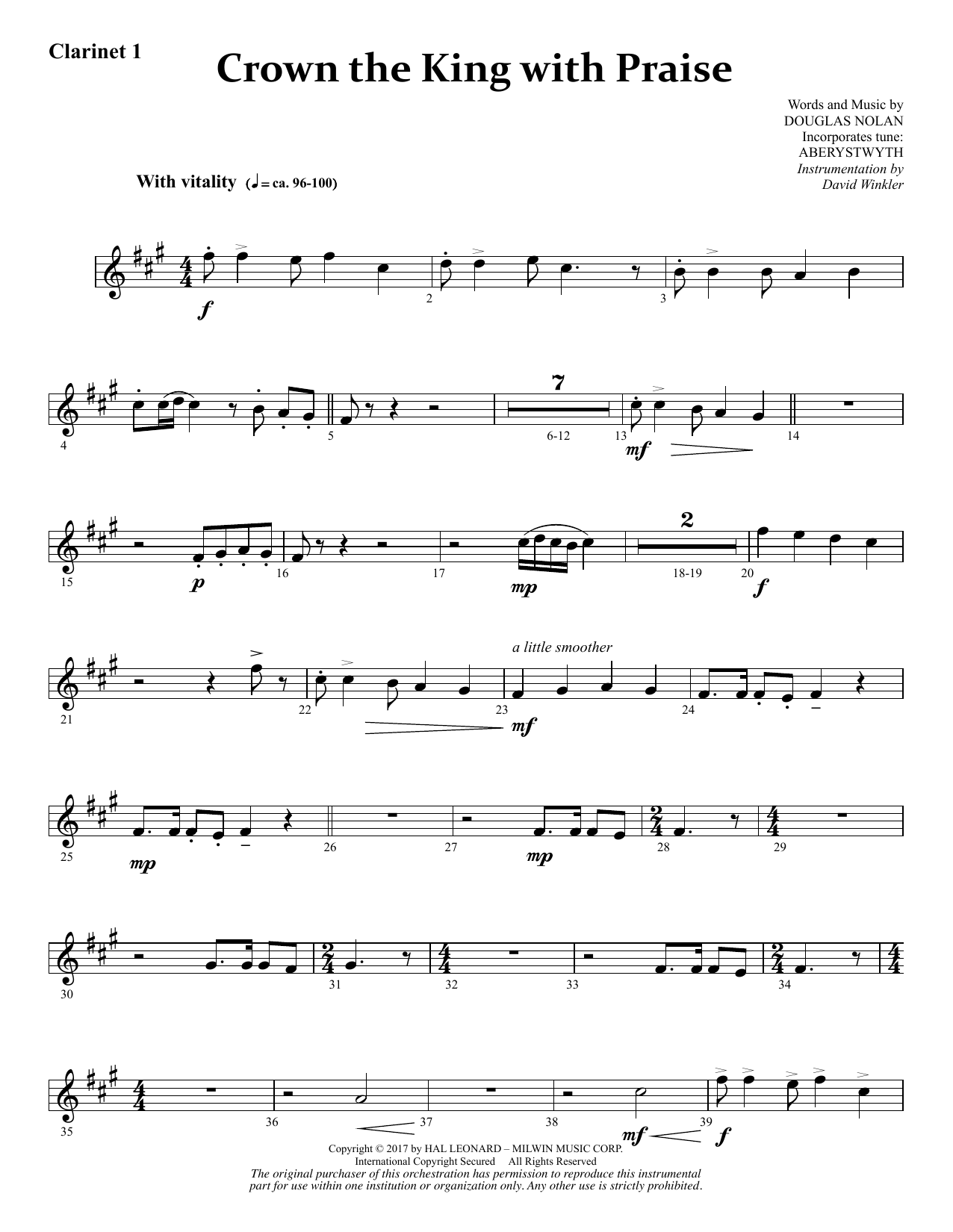 Learn to play Douglas Nolan Crown the King with Praise - Bb Clarinet 1 sheet music for Choir Instrumental Pak in minutes. Price: 8.9900$ Douglas Nolan Crown the King with Praise - Bb Clarinet 1 sheet music notes and chords arranged for Choir Instrumental Pak