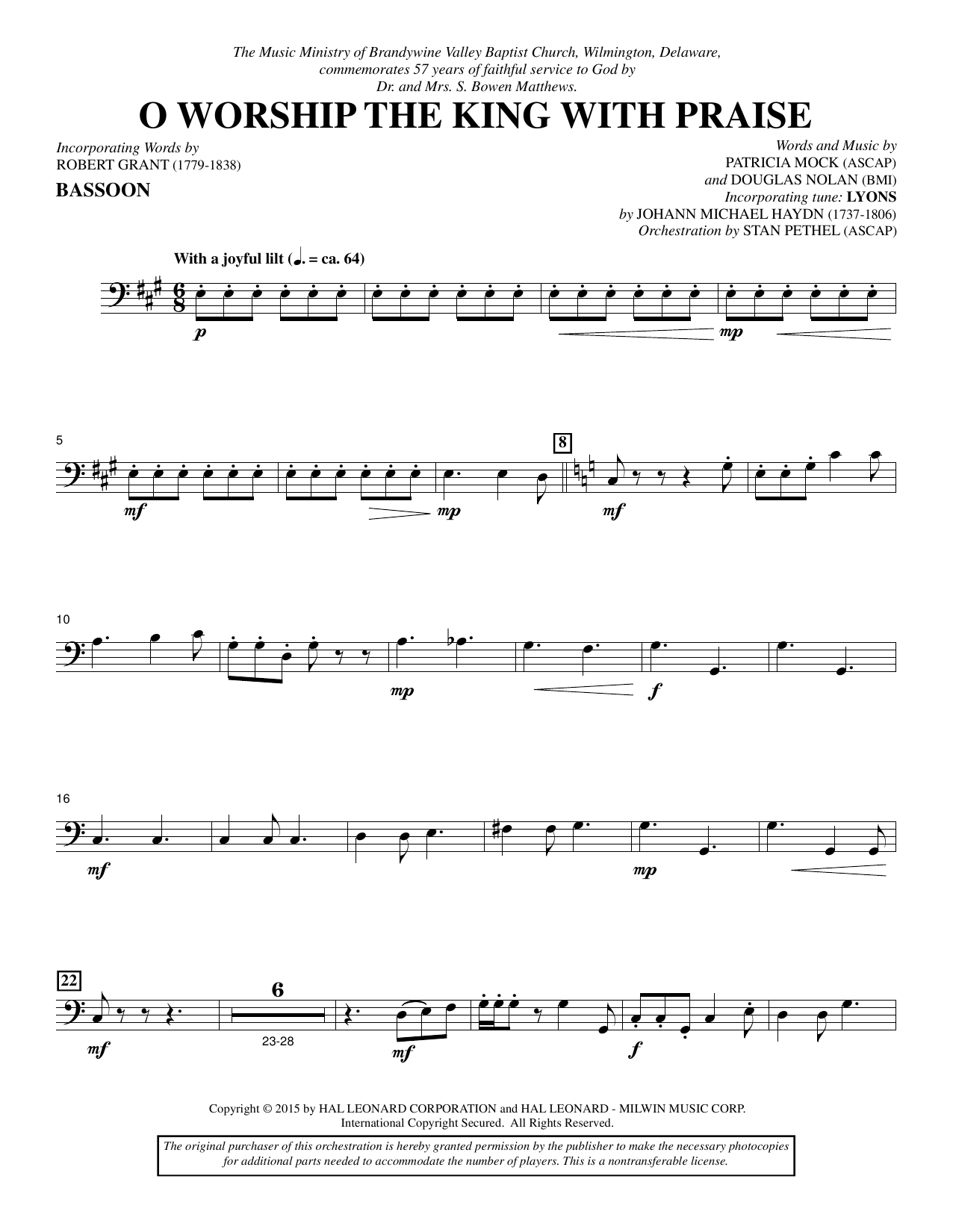 Learn to play Douglas Nolan O Worship the King with Praise - Bassoon sheet music for Choir Instrumental Pak in minutes. Douglas Nolan O Worship the King with Praise - Bassoon sheet music notes and chords. Download Printable PDF.