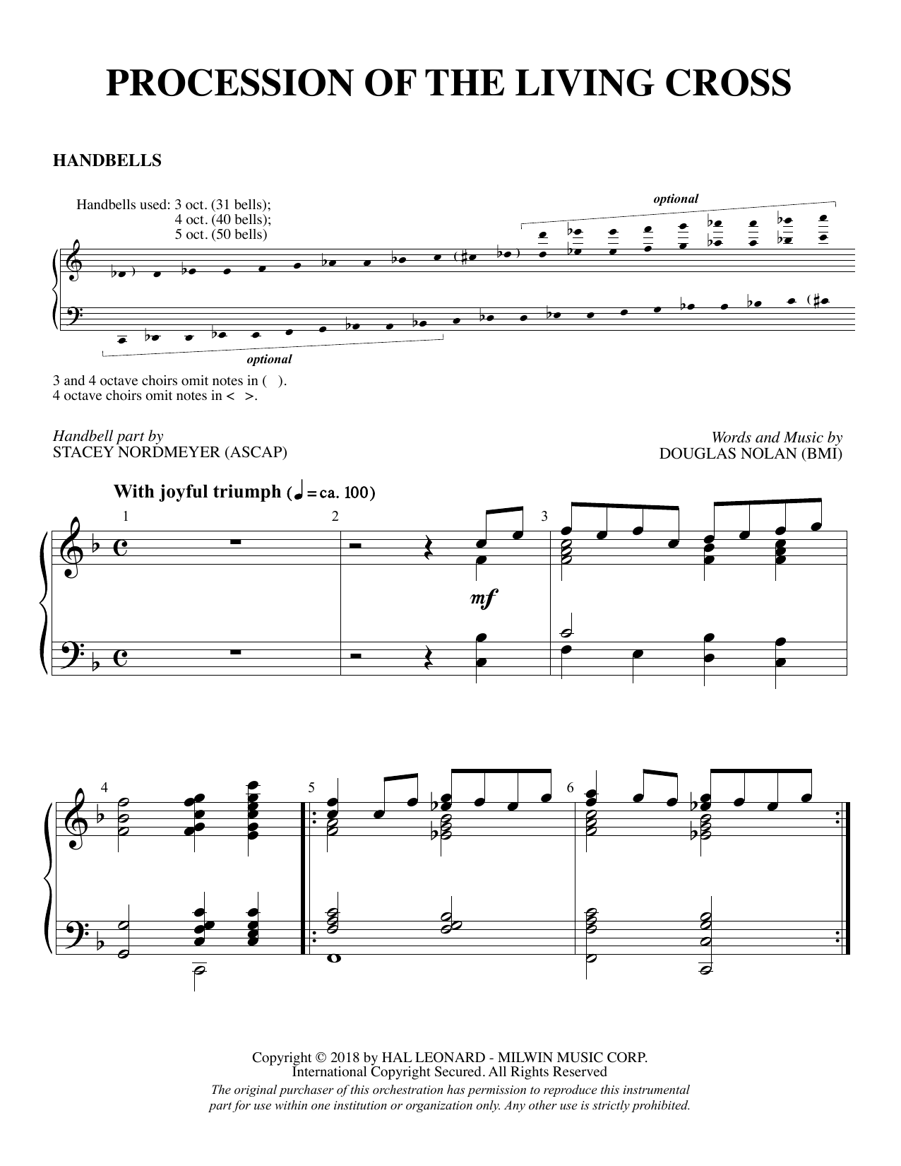 Learn to play Douglas Nolan Procession of the Living Cross - Handbells sheet music for Choir Instrumental Pak in minutes. Douglas Nolan Procession of the Living Cross - Handbells sheet music notes and chords. Download Printable PDF.