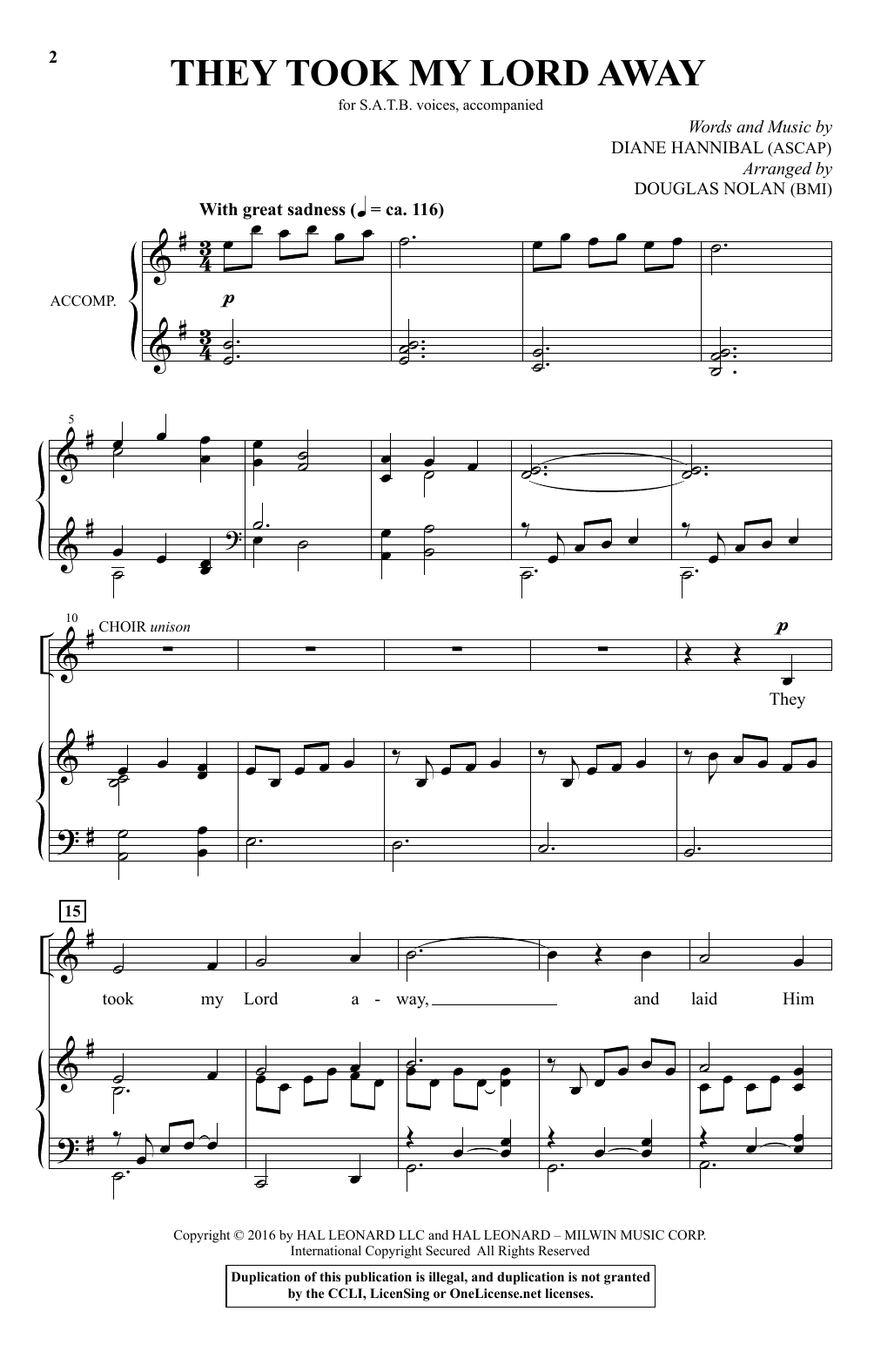 Diane Hannibal They Took My Lord Away (arr. Douglas Nolan) sheet music notes and chords arranged for SATB Choir
