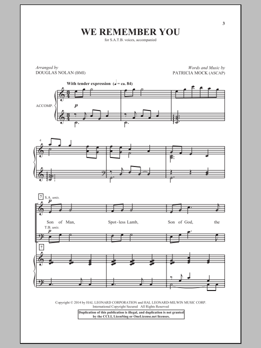 Douglas Nolan We Remember You sheet music notes and chords. Download Printable PDF.