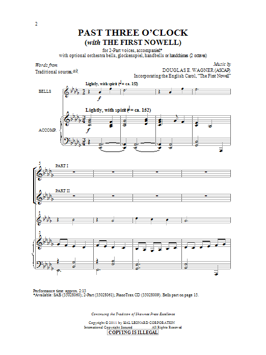 Douglas Wagner Past Three O'Clock sheet music notes and chords arranged for 2-Part Choir