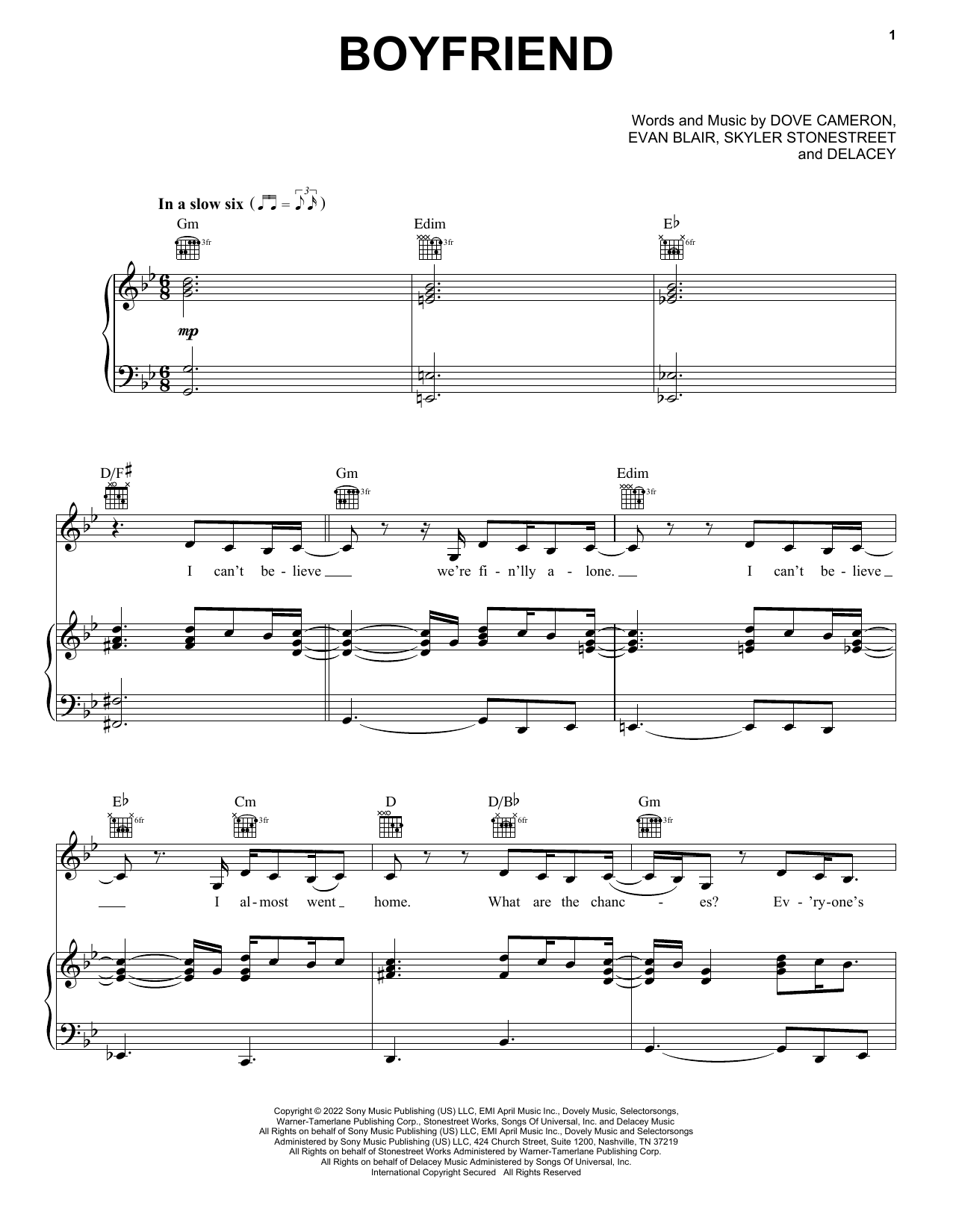 Dove Cameron Boyfriend sheet music notes and chords. Download Printable PDF.