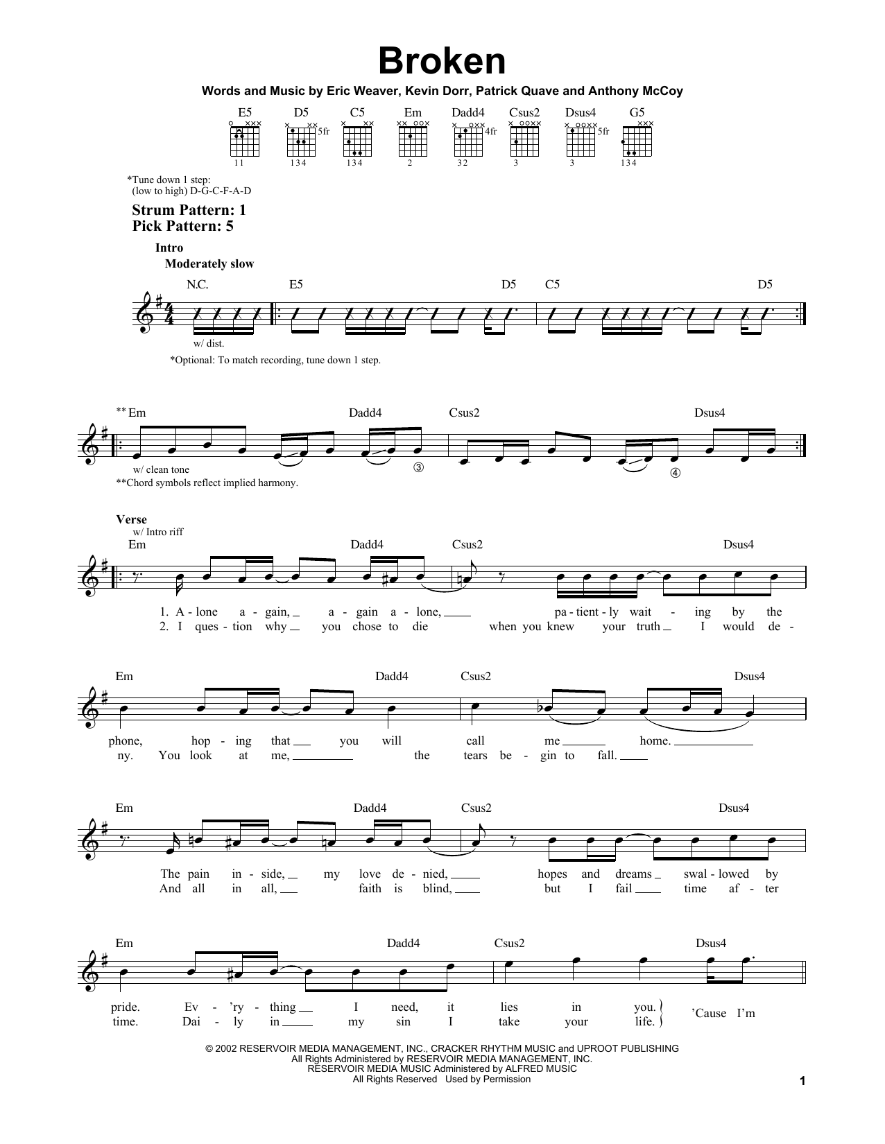 12 Stones Broken sheet music notes and chords. Download Printable PDF.