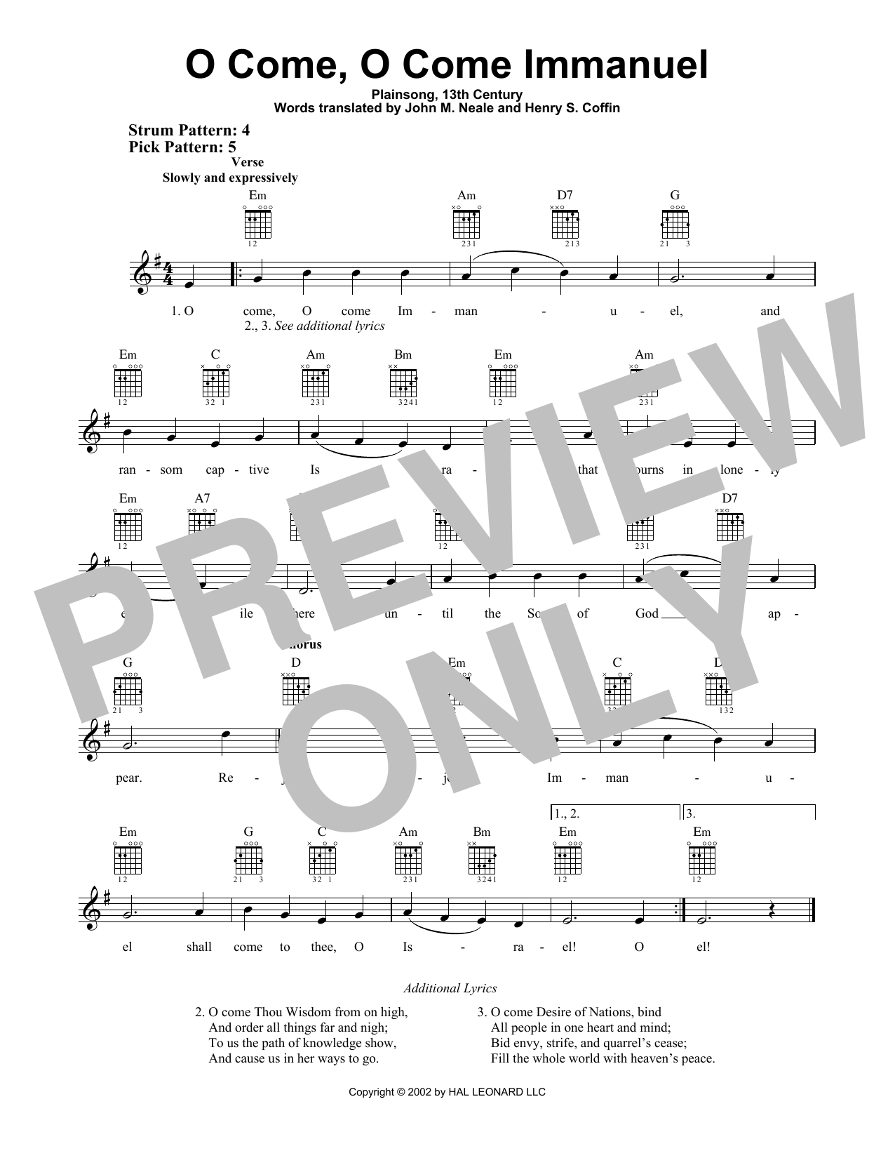 Traditional Carol O Come, O Come Immanuel sheet music notes and chords arranged for Easy Guitar