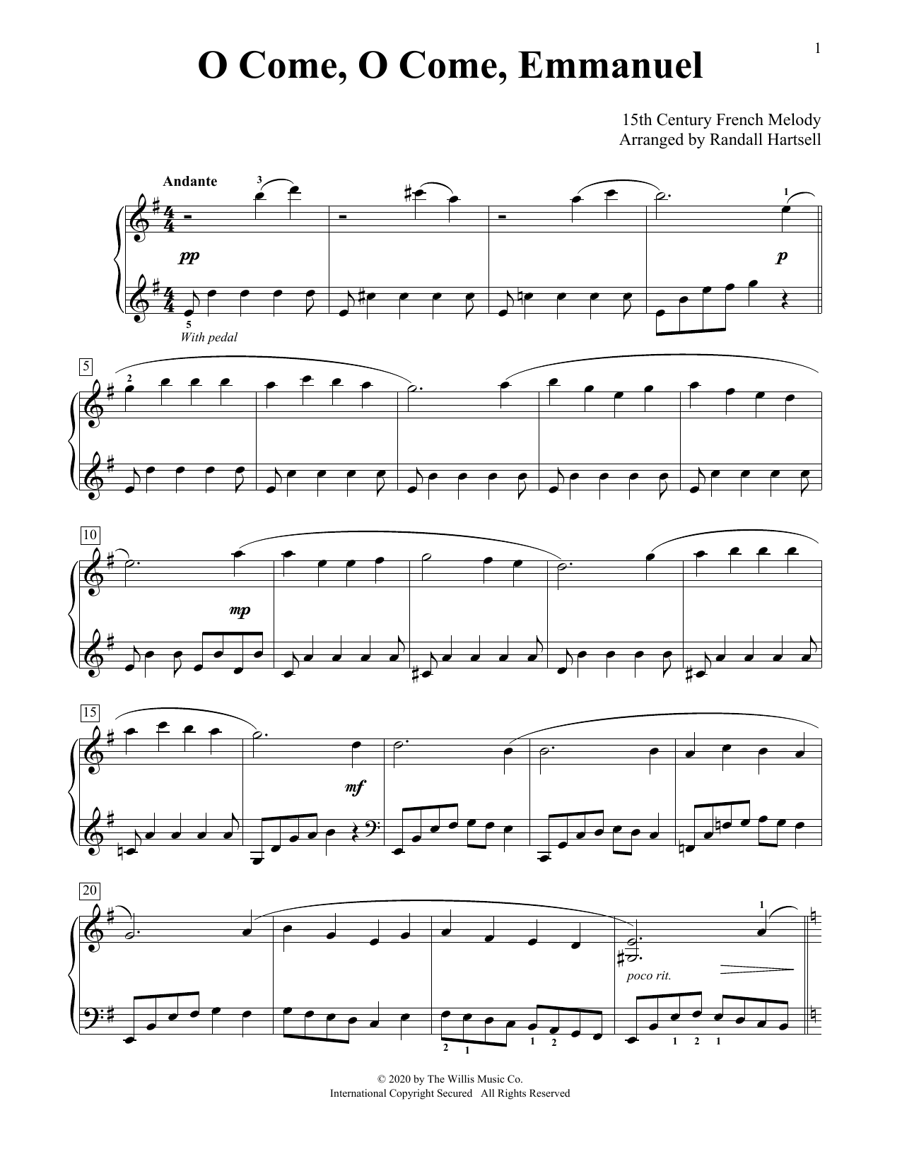 15th Century French Melody O Come, O Come, Emmanuel (arr. Randall Hartsell) sheet music notes and chords. Download Printable PDF.