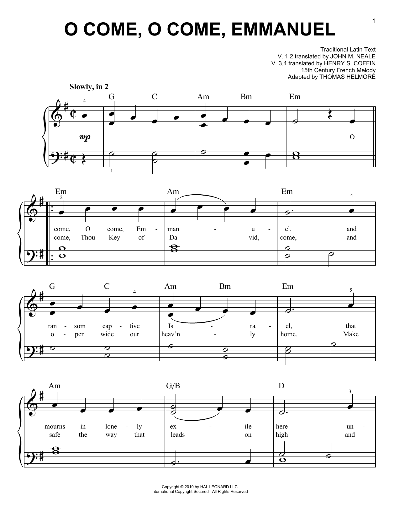 15th Century French Melody O Come, O Come, Emmanuel sheet music notes and chords arranged for Educational Piano