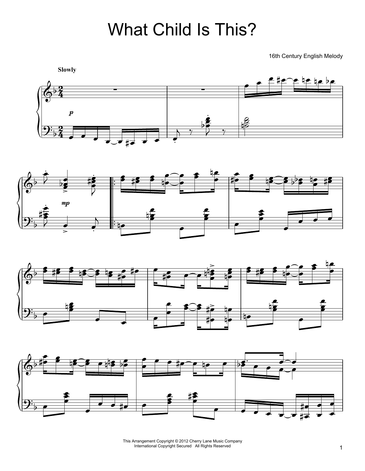 Christmas Carol What Child Is This? sheet music notes and chords arranged for Piano Solo