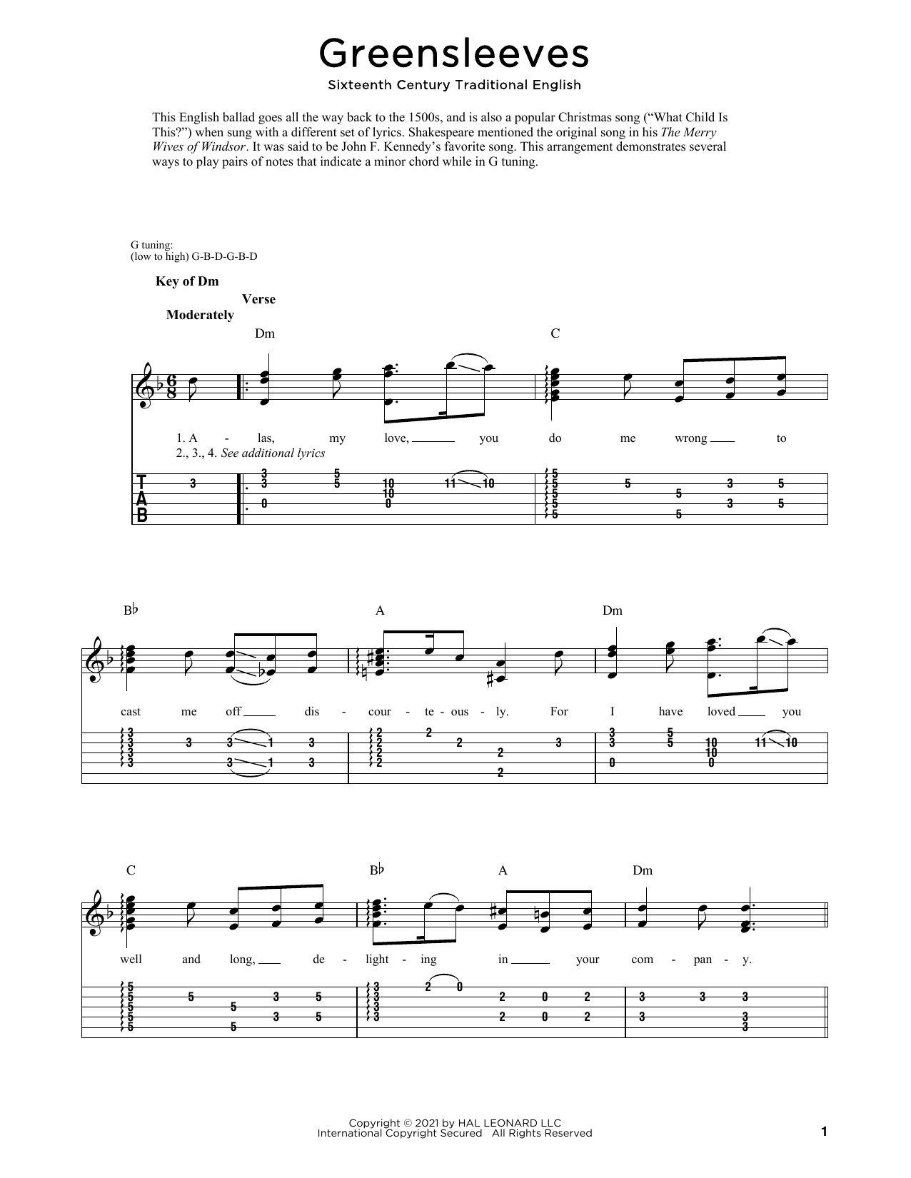 16th Century Trad. English Greensleeves sheet music notes and chords. Download Printable PDF.